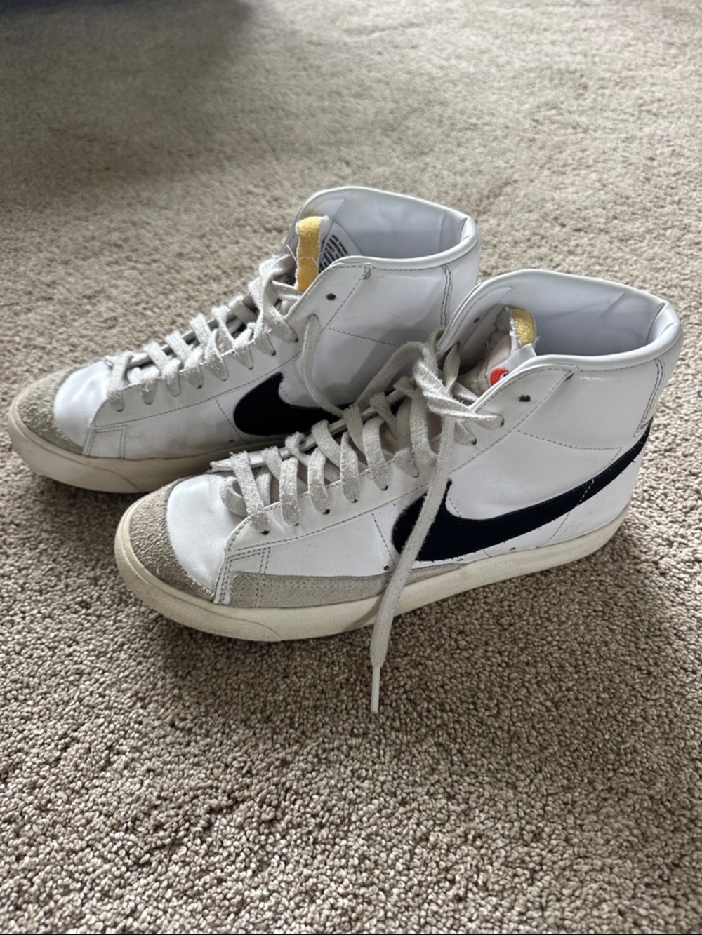 Nike High-Top Sneakers in White with Black Swoosh and Cream Accents